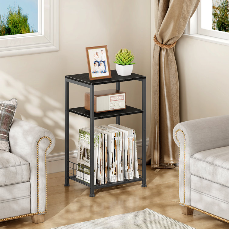 17 Stories Allardt End Table with 3Tier Storage Shelves, Record Player